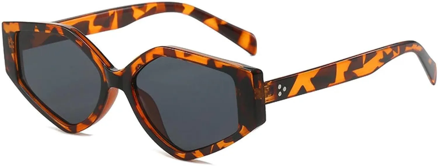 

Солнцезащитные очки Polygon Cat Eye для женщин, модные очки с градиентными линзами, винтажные солнцезащитные очки для мужчин с заклепками WNCKSQ, Leopard Grey