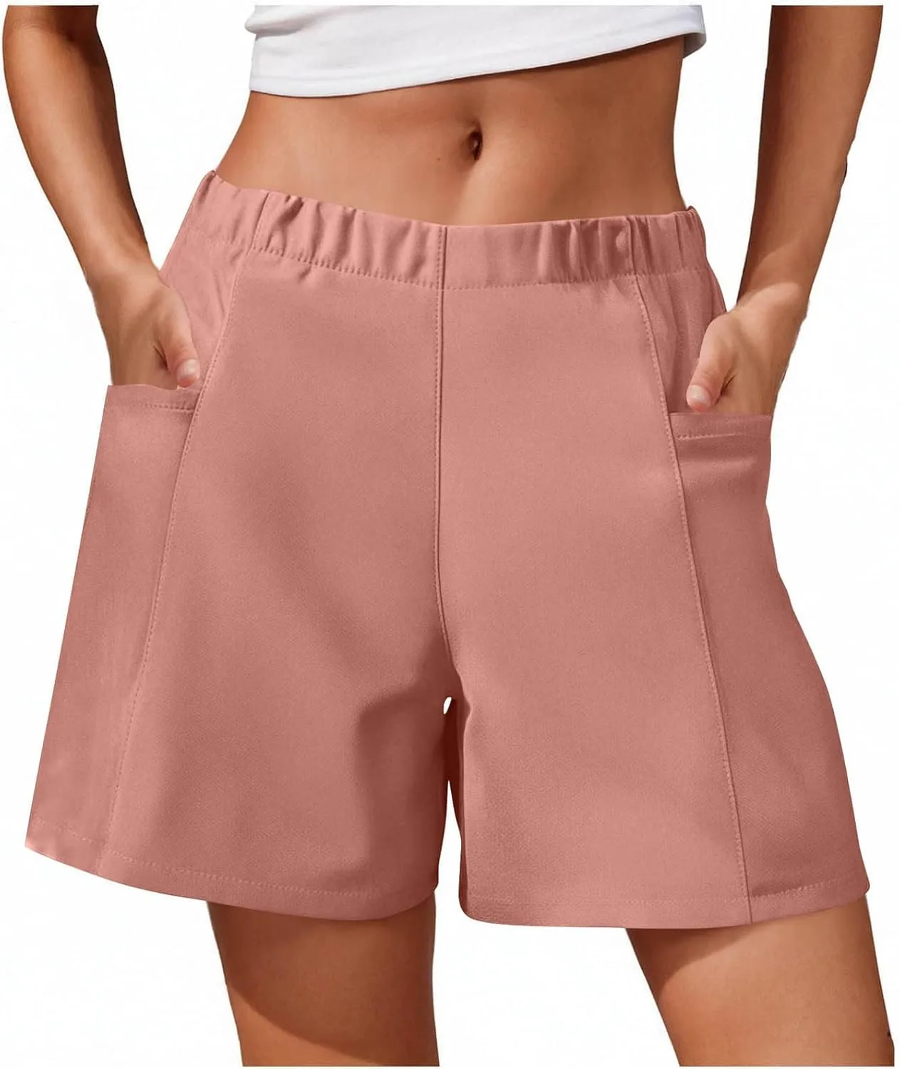 

NATHGAM женские шорты Casual Mid Rise с карманами, эластичным поясом и прямыми штанинами, цвет Khaki