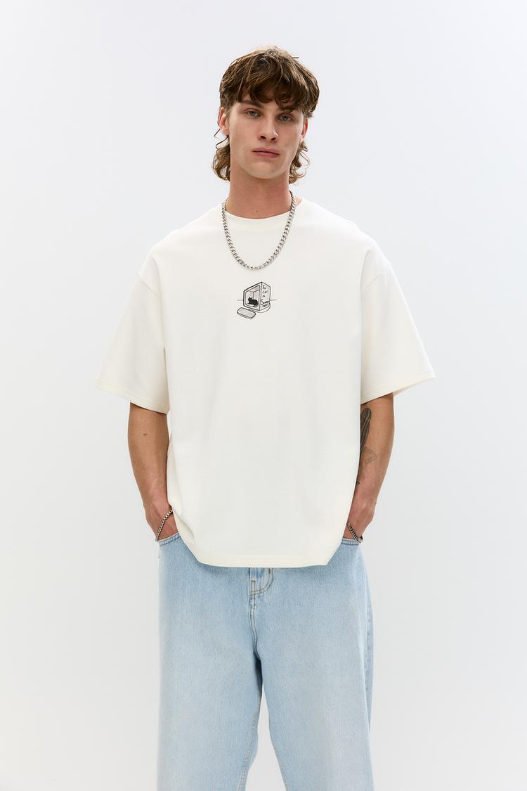 

Футболка с рисунком кота Pull And Bear, белый
