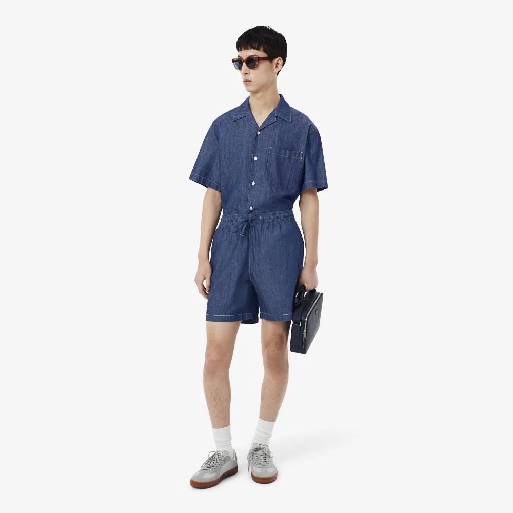 Мужские джинсовые шорты свободного кроя тёмно-синие от Lacoste — фото 4