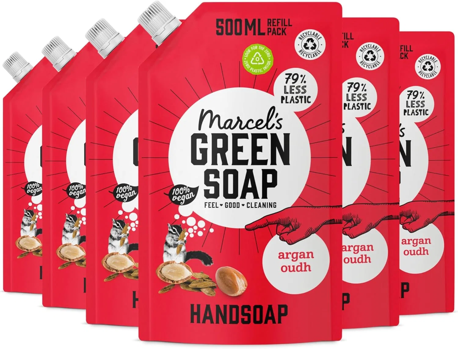 Набор сменных блоков жидкого мыла для рук Argan & Oudh от Marcel's Green Soap, 6 x 500 мл Marcel'S Green Soap
