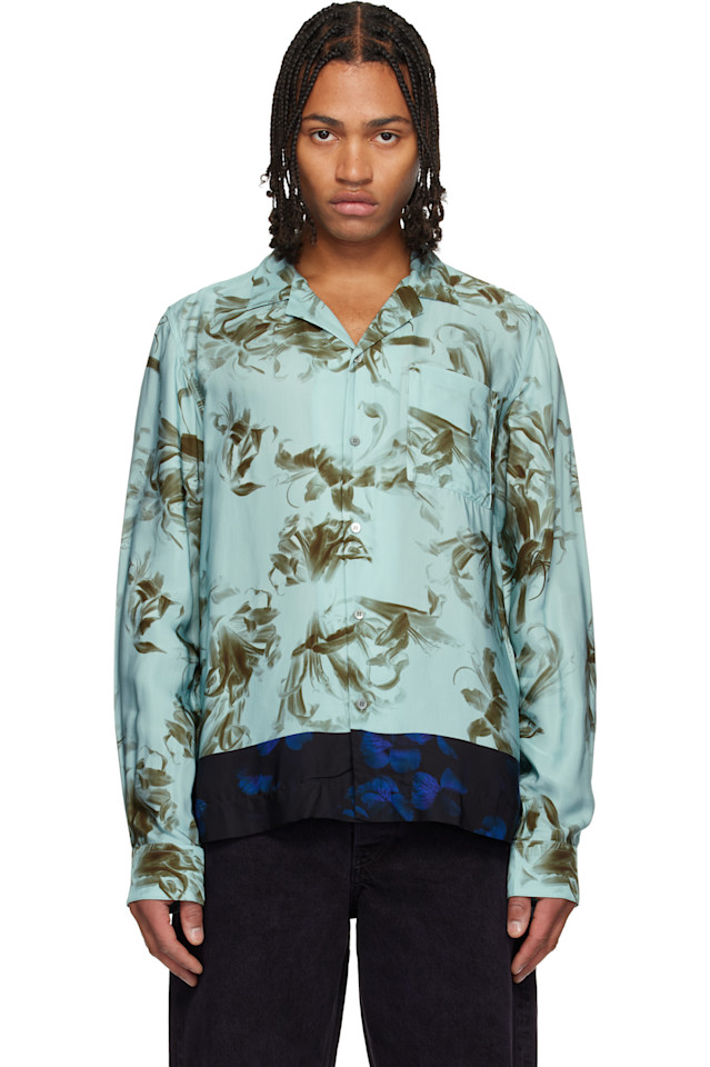 

Dries Van Noten Синяя рубашка с цветочным принтом