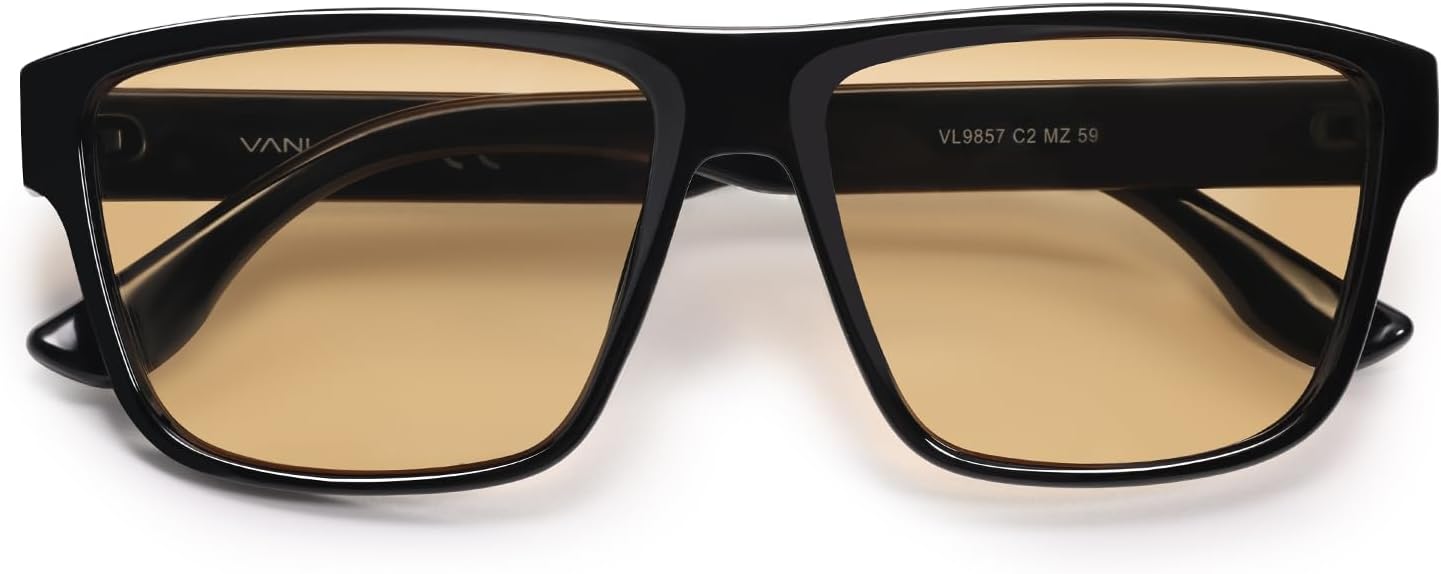 

Поляризованные квадратные солнцезащитные очки VANLINKER большого размера для женщин и мужчин, модные солнцезащитные очки с плоской верхней частью, толстая оправа, большие очки VL9857, C2-black Frame/Brown Lenses