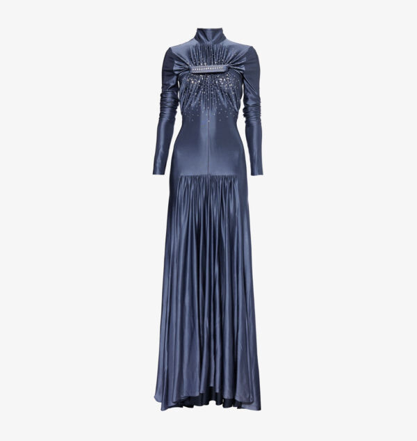 

Платье из эластичного атласа с длинными рукавами, украшенное кристаллами Rabanne, цвет ardoise