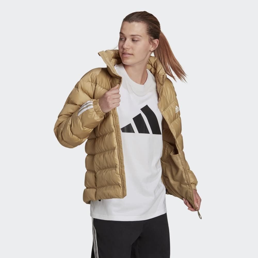 Женская худи Adidas утепленная с тремя полосками, бежевый — фото 3