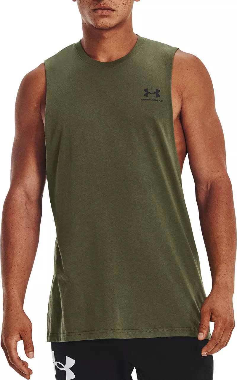 

Мужская майка с вырезом на левой груди Under Armour, цвет Marine Od Green