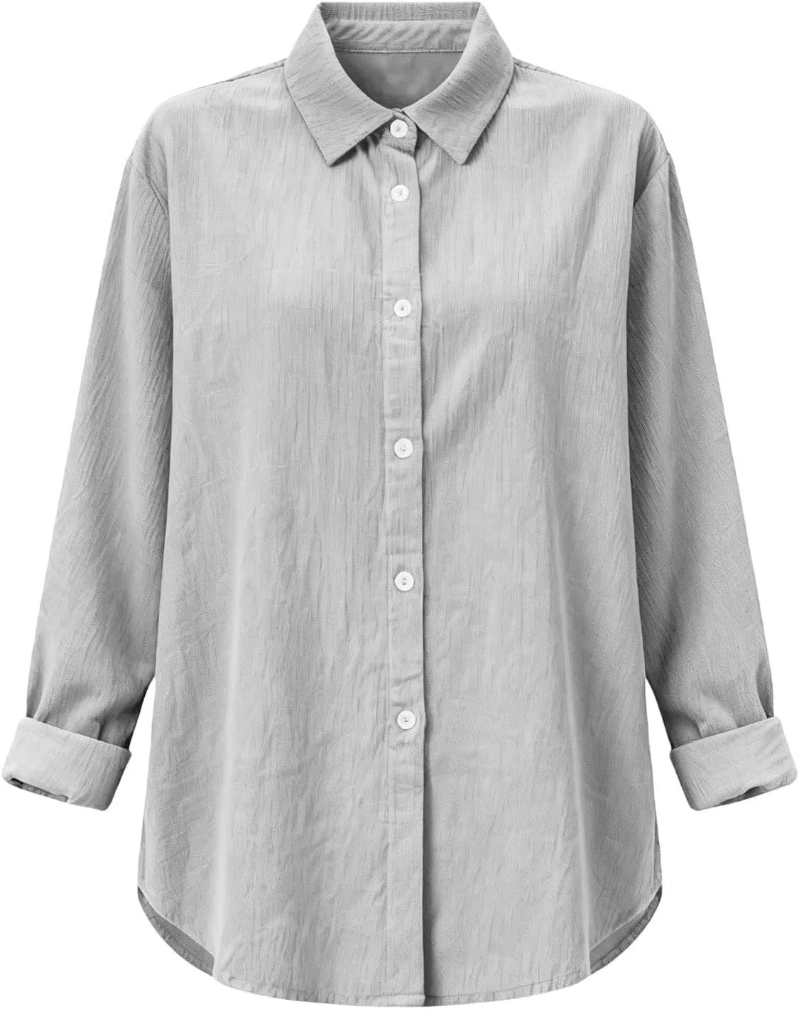 Блуза с длинным рукавом, button-down, легкая, однотонная, женская, серый — фото 3