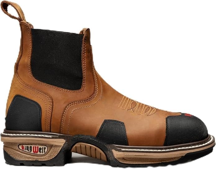 Ботинки King Welt Buffalo 6 KW3161 Short/Chelsea из натуральной премиальной кожи, западного стиля, рабочие, без шнурков, с стальным носком, прочная конструкция, квадратный носок, защита носка и пятки от истирания Generic, Honey — фото 3