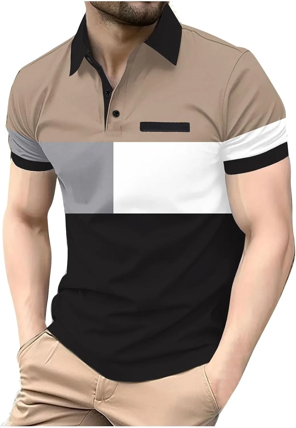 

Поло для мужчин casual с цветными блоками, короткий рукав, влагоотводящее