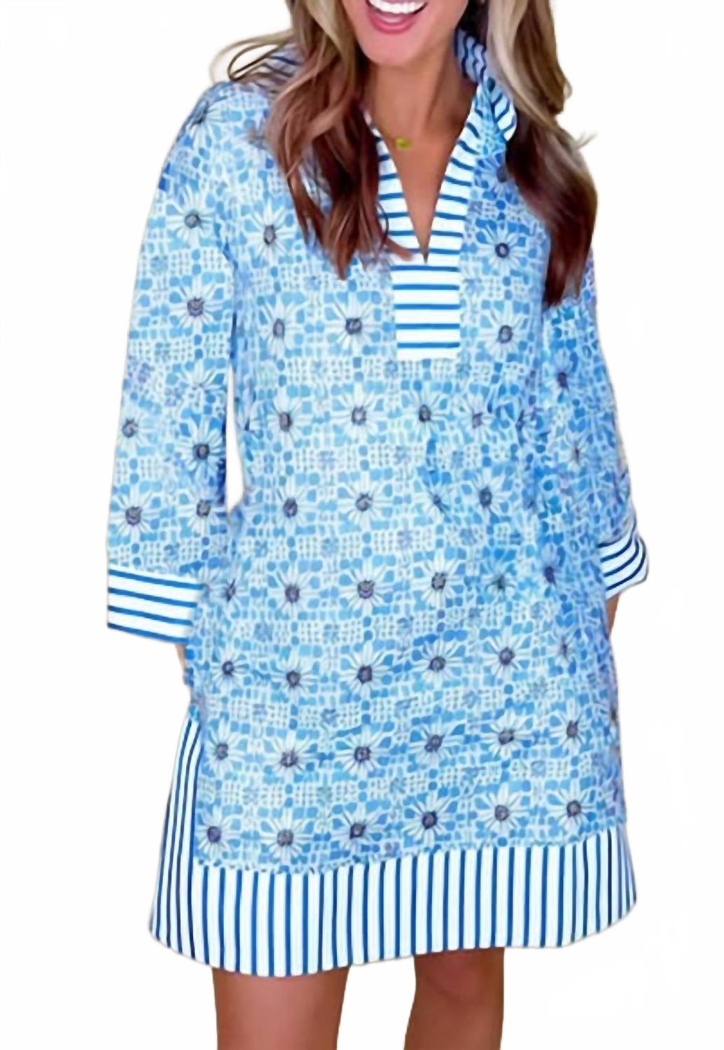 

Shewin Платье-футляр с цветочным принтом и контрастной полосатой отделкой, синего цвета