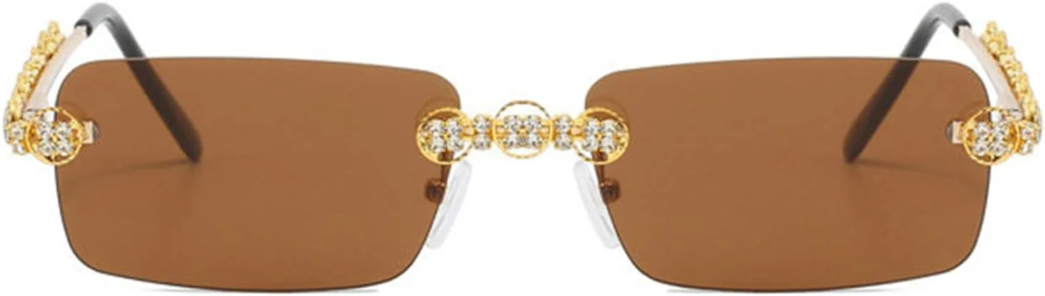 

Солнцезащитные очки Willochra без оправы со стразами, женские, с кристаллами, сверкающими бриллиантами, прямоугольной формы, блестящие, для вечеринок, Brown