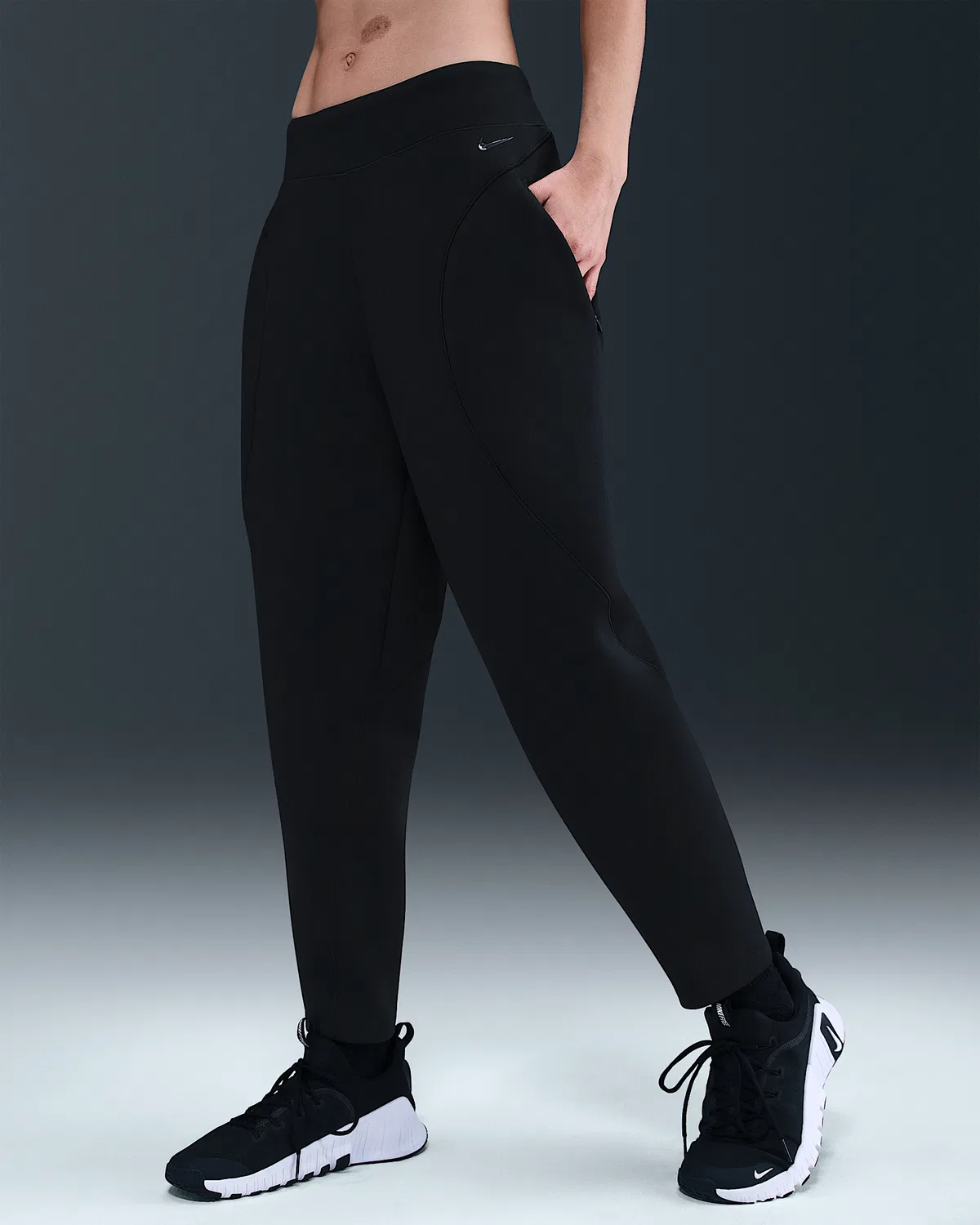 Женские штаны Nike Universa Dri-FIT со средней посадкой, свободные, 7/8, Black/Black/Dark Smoke Grey — фото 2