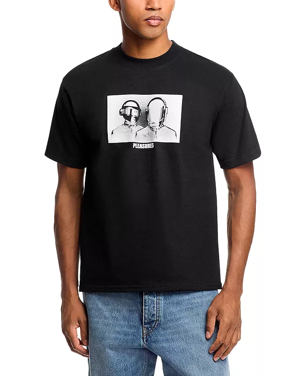 

Футболка с коротким рукавом и перевернутым графическим рисунком Pleasures, черный