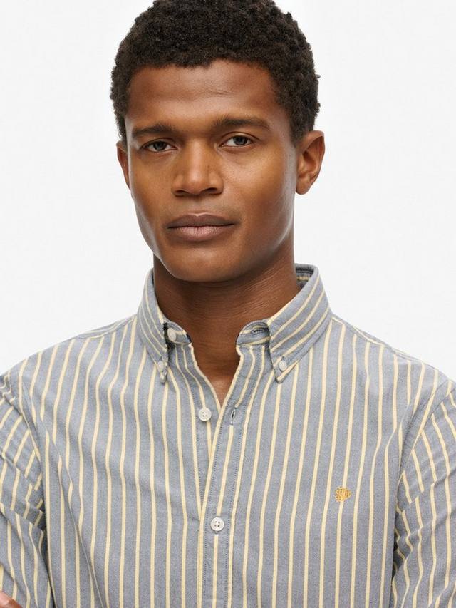 Оксфордская рубашка из органического хлопка Regular Fit в полоску Superdry, Navy/Yellow — фото 4