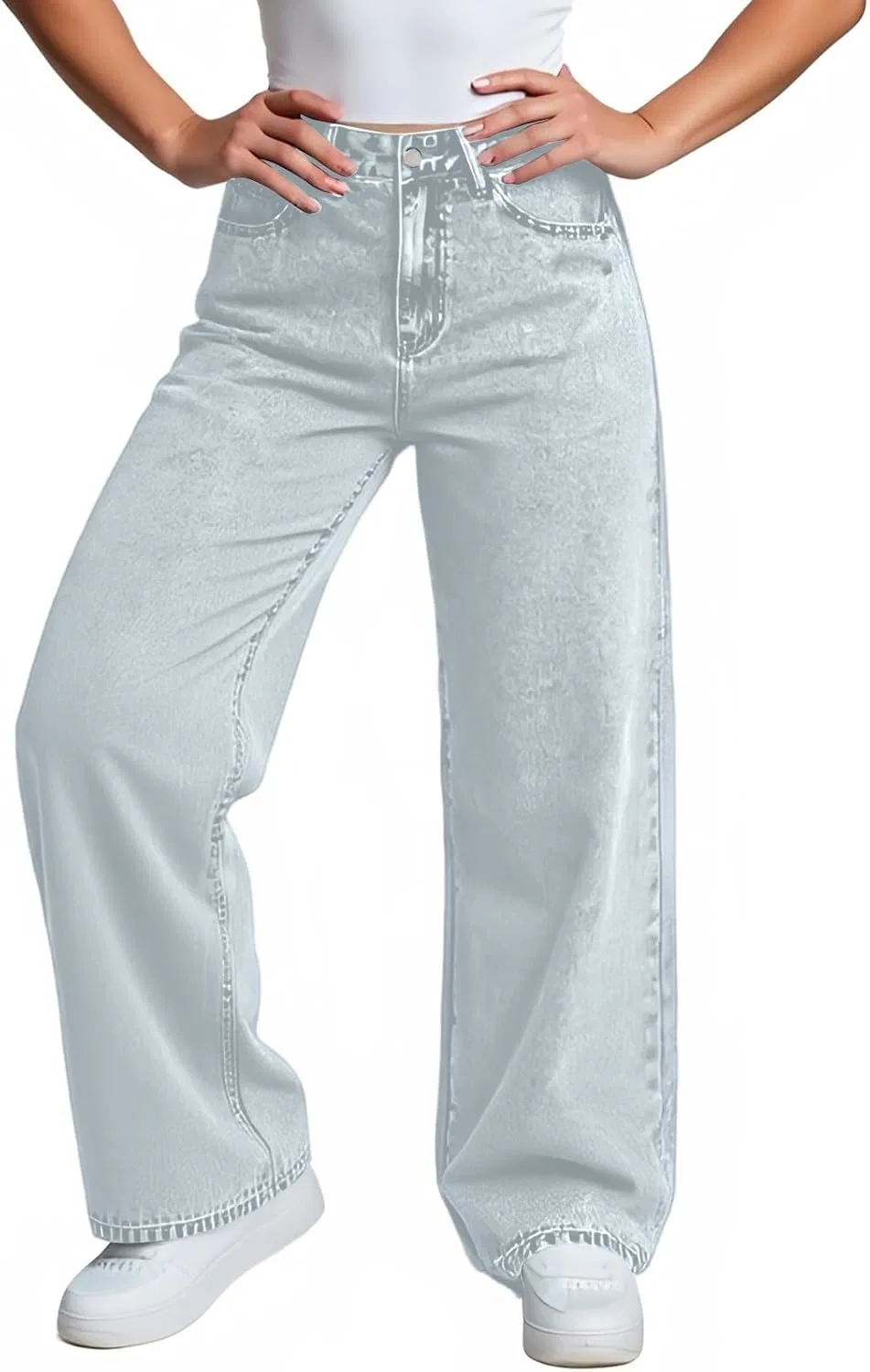 Джинсы свободные, Stretchy Wide Leg Jeans, синие — фото 4