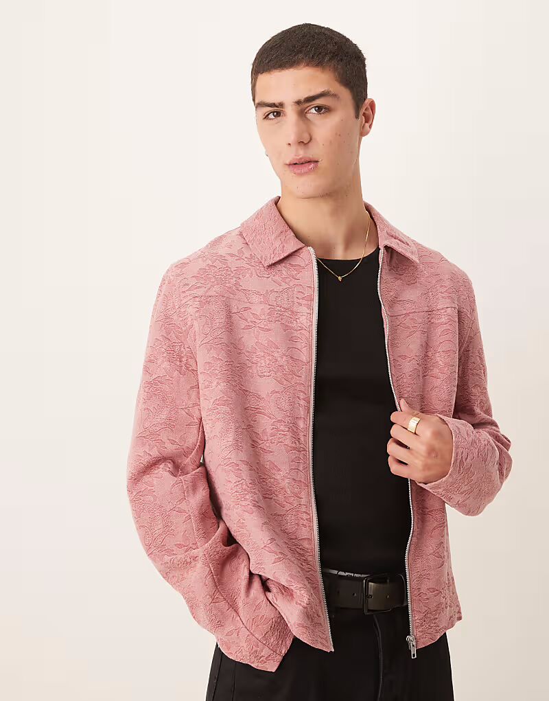 

Укороченная жаккардовая куртка-харрингтон ASOS DESIGN розового цвета