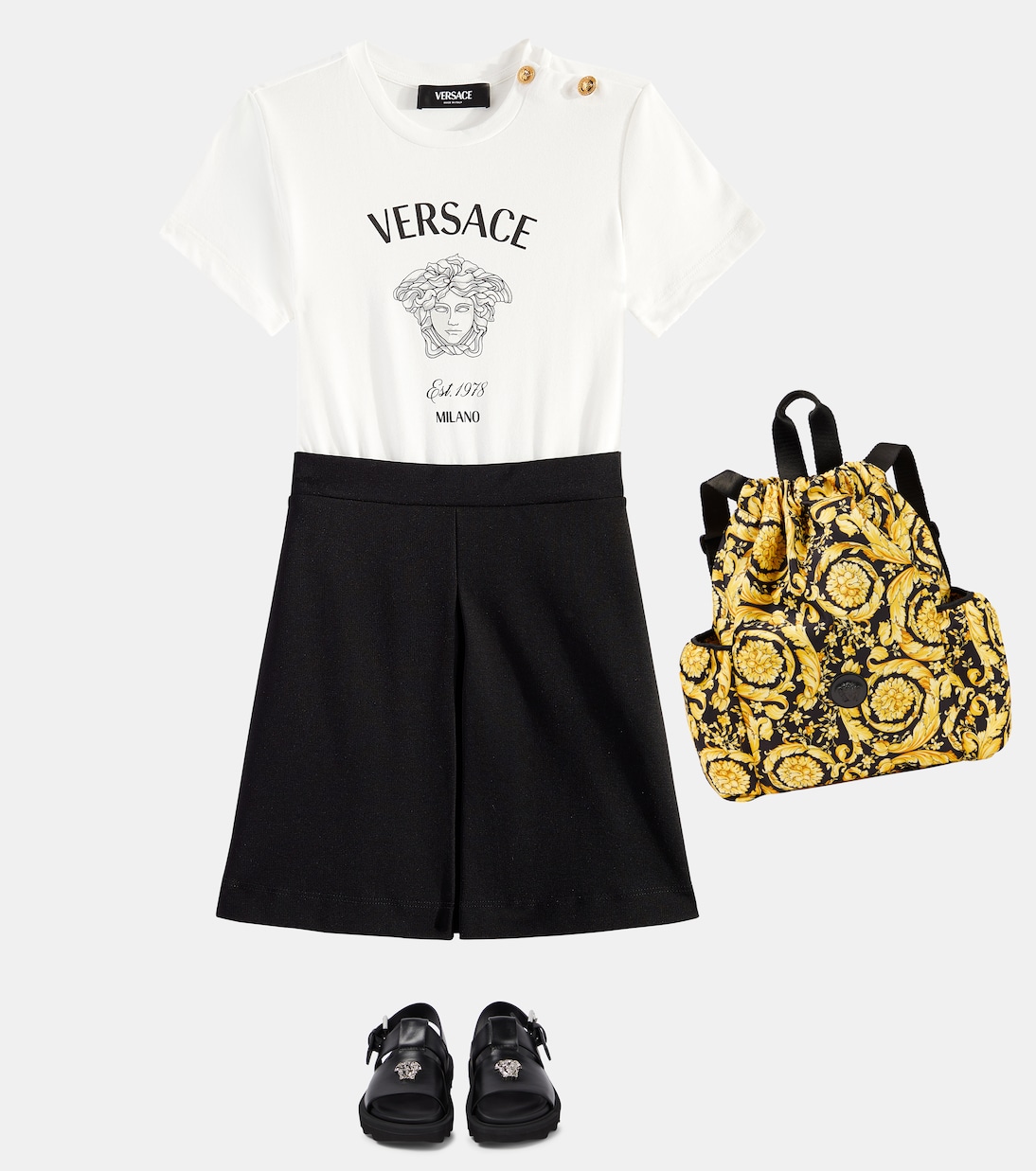 Платье Medusa Milano из хлопкового джерси Versace Kids, Bianco + Nero — фото 2