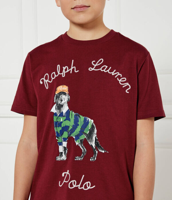 Футболка детская Polo Ralph Lauren с изображением собаки, бургундия — фото 4