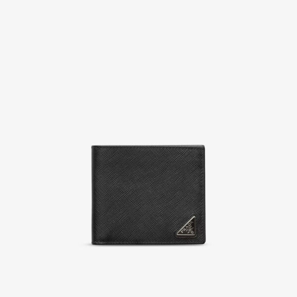 

Кошелек из сафьяновой кожи с металлическим логотипом Prada, черный