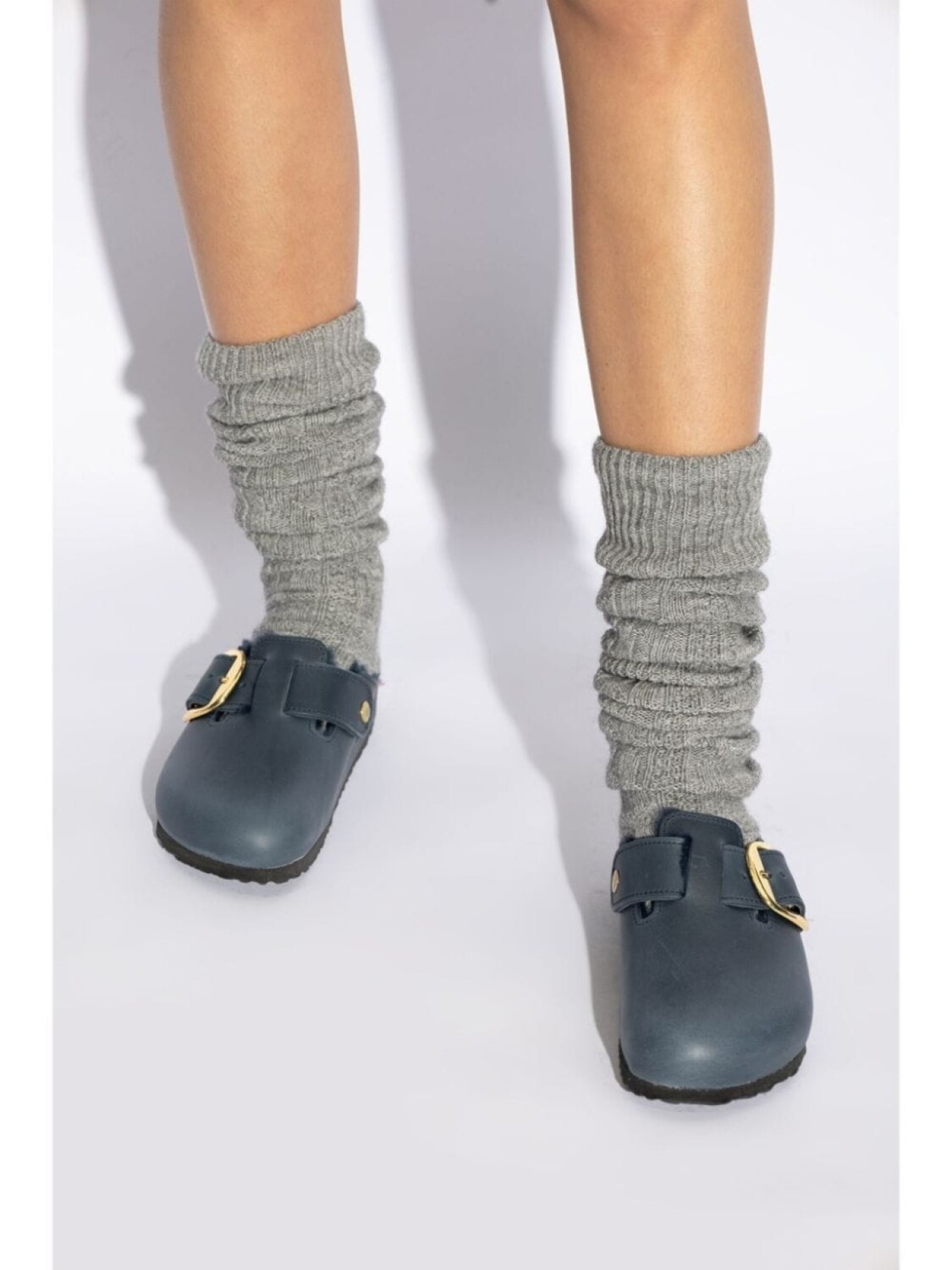 Бостонские сандалии из овчины с большой пряжкой Birkenstock, синий — фото 2
