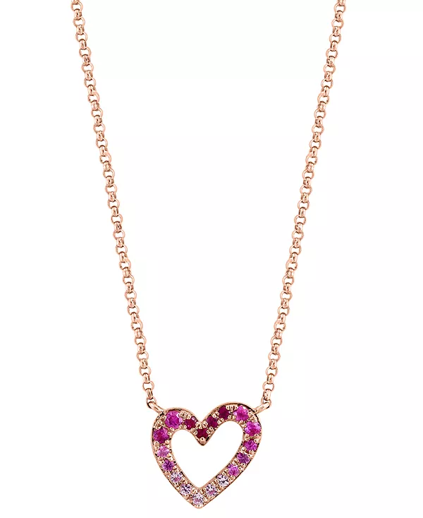 

Ожерелье с подвеской в форме сердца с розовыми сапфирами (1/6 карата) и рубинами (1/20 карата) в технике омбре, 17-3/4 дюйма, из 14-каратного розового золота Effy Collection, ruby