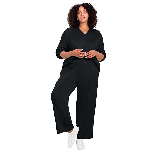 

Женские брюки plus size с широкими штанинами и швами Avenue, Black