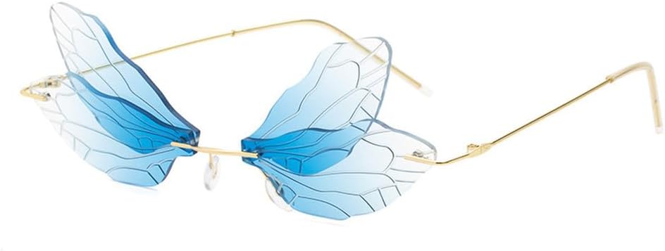 

Солнцезащитные очки без оправы «Стрекоза» для женщин, модные солнцезащитные очки с крыльями для мужчин, забавные солнцезащитные очки для вечеринок, унисекс, уникальные очки WNCKSQ, C11bluewhitegradient