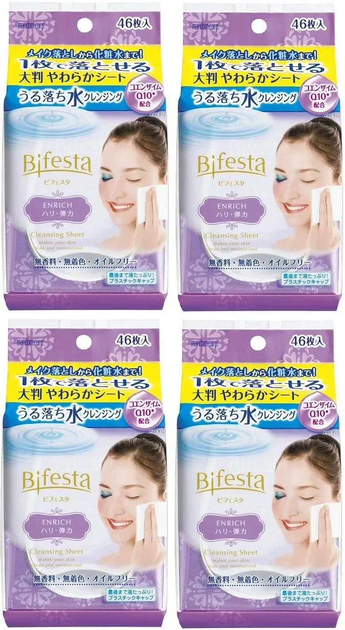 Средство для снятия макияжа Bifesta — Увлажняющее Enrich Moist Water Cleansing Sheet, , 46 листов x 4 упаковки