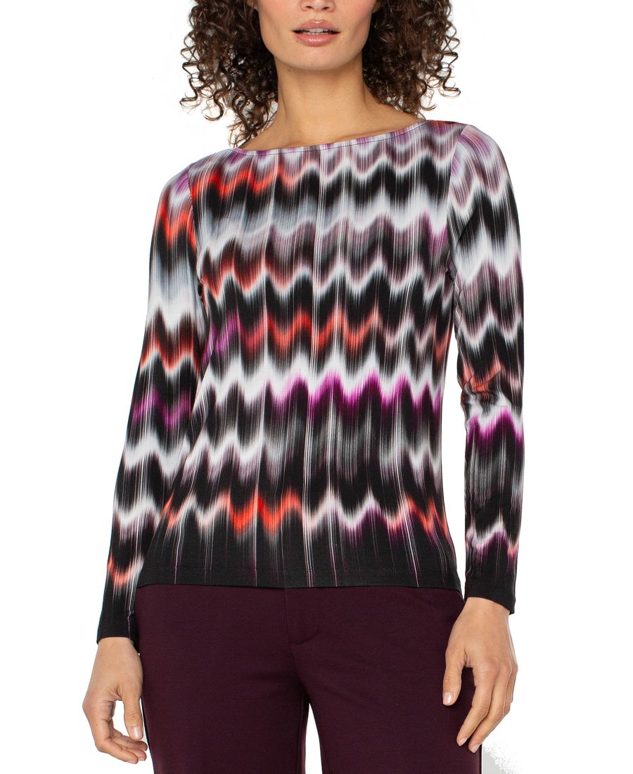 

Женская трикотажная блузка с длинными рукавами и вырезом-лодочкой Liverpool Los Angeles, Multicolor Wavy Stripe