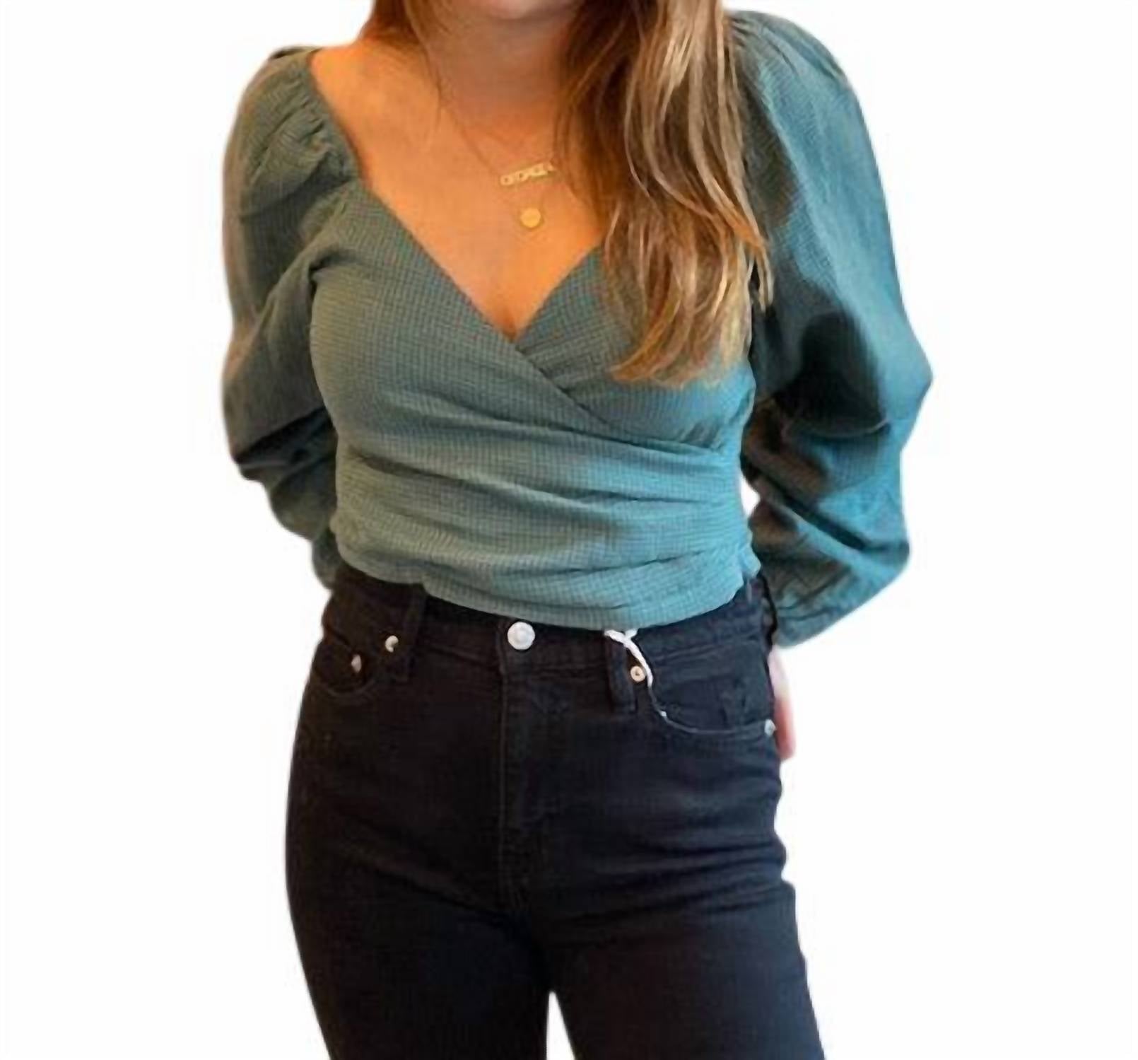 

Короткий топ в клетку сине-зеленый Osamore