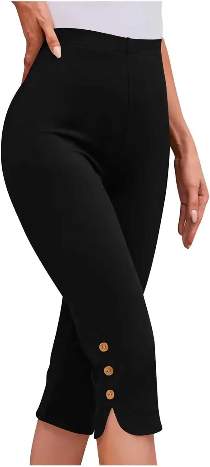 Капри-леггинсы для женщин с эффектом контроля живота, высокие, plus size, летние, для тренировок и йоги, эластичные Generic, черный