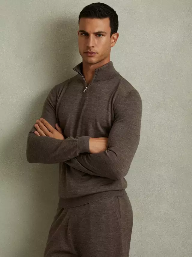 

Джемпер Reiss Blackhall Wool Zip Neck, цвет dark brown/melange