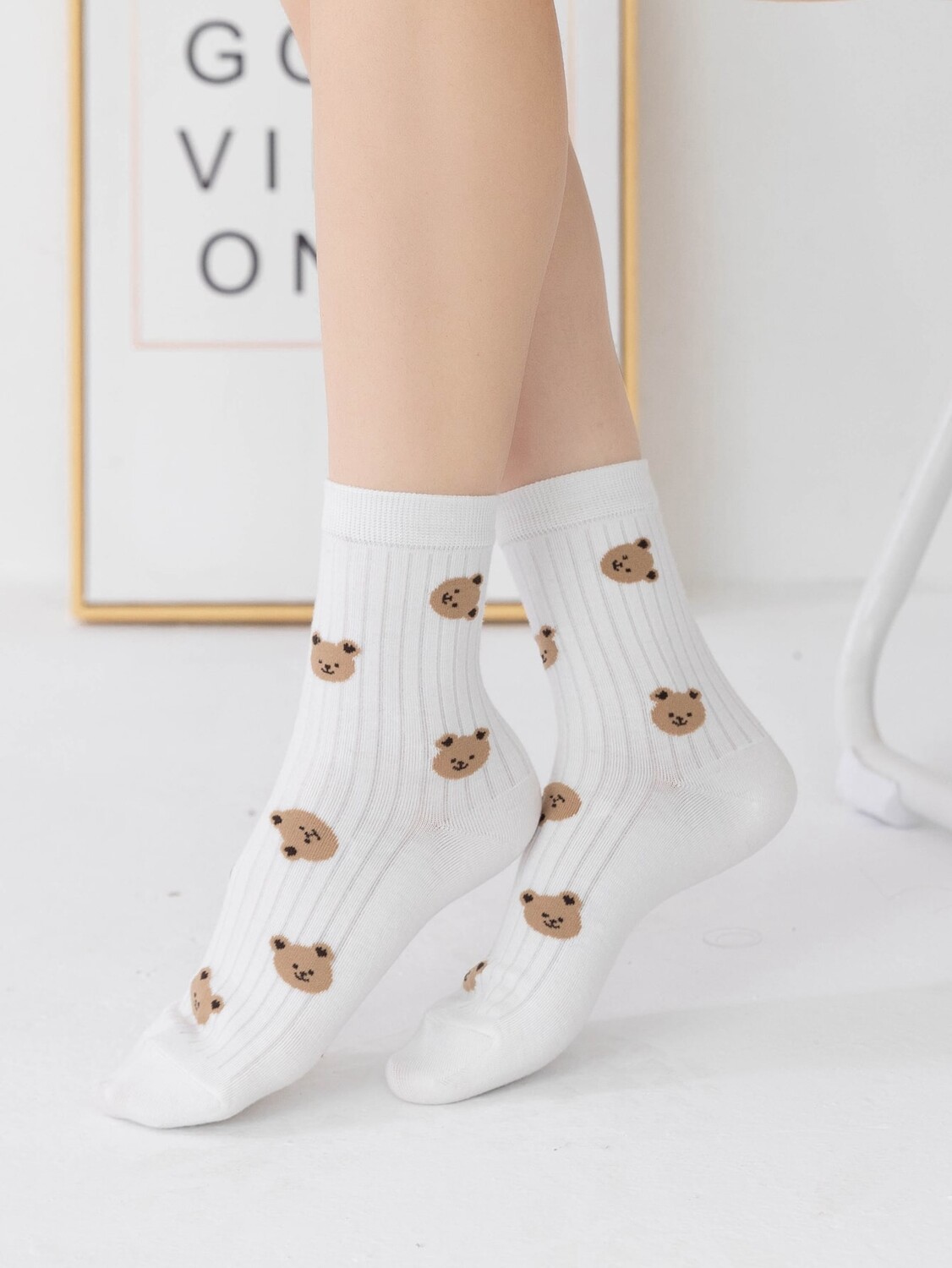 

Носки с рисунком медведя из мультфильма, белый цвет