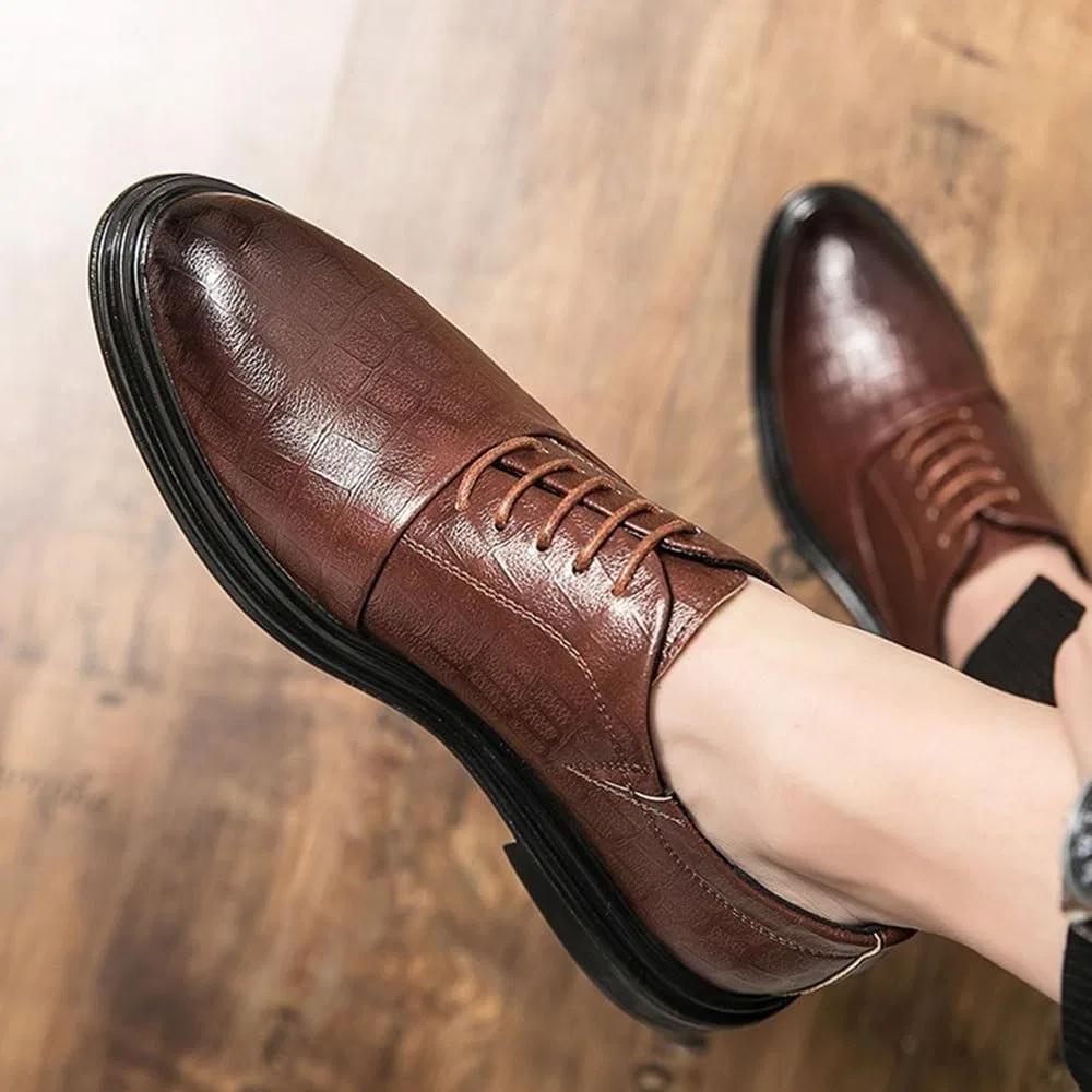 Лоферы кожаные Groom Lace Up Evening Dress Shoes Brown UOPYNE — фото 2