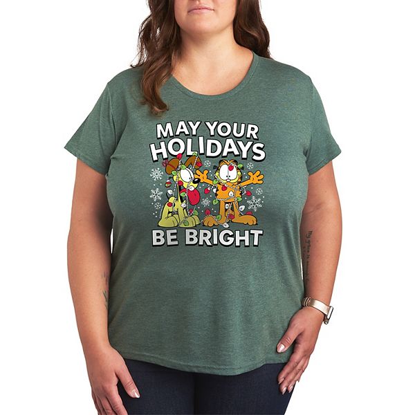 

Футболка с принтом Garfield "Пусть ваши праздники будут яркими" Plus size Licensed Character, Heather Juniper