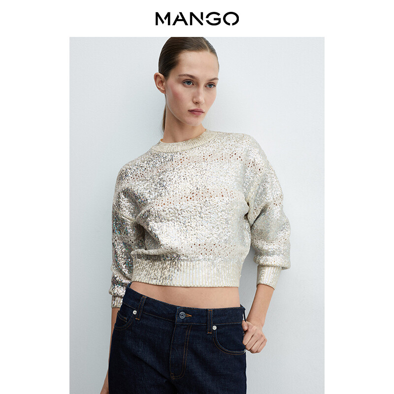 

Вязаный топ Mango с круглым вырезом, серебристо-серый