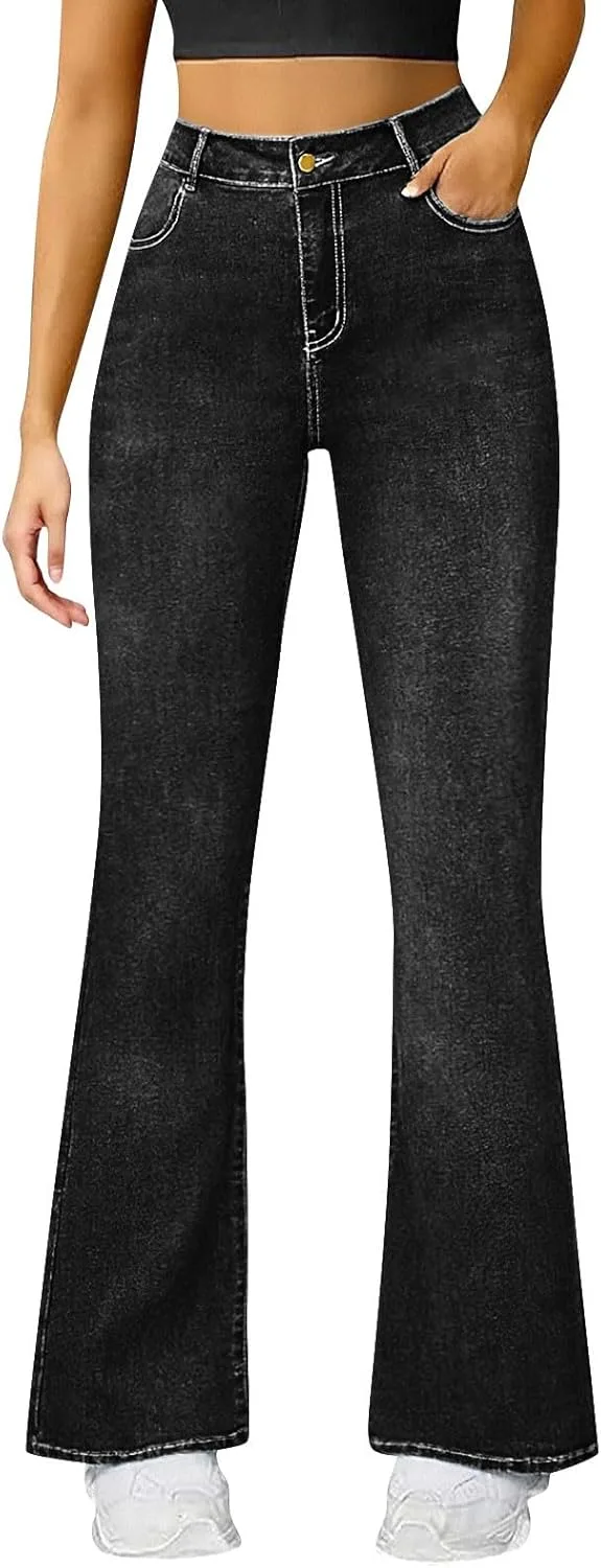 

Женские расклешенные джинсы Mid-High Waist в стиле Y2K 90s с открытой застежкой на пуговицах и карманами