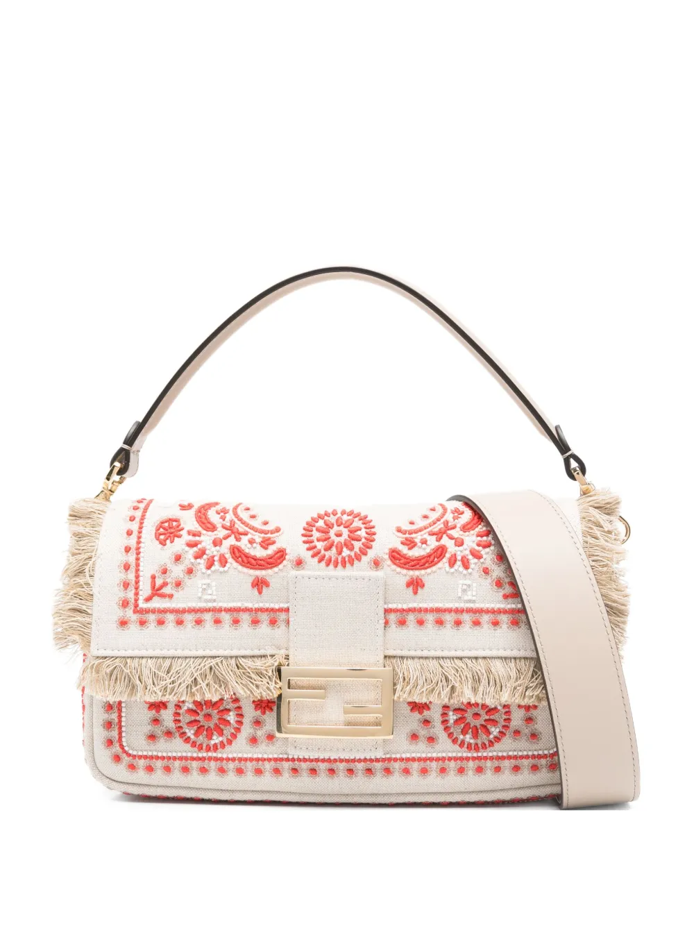 

Сумка-тоут Baguette с вышивкой и бахромой Fendi, бежевый