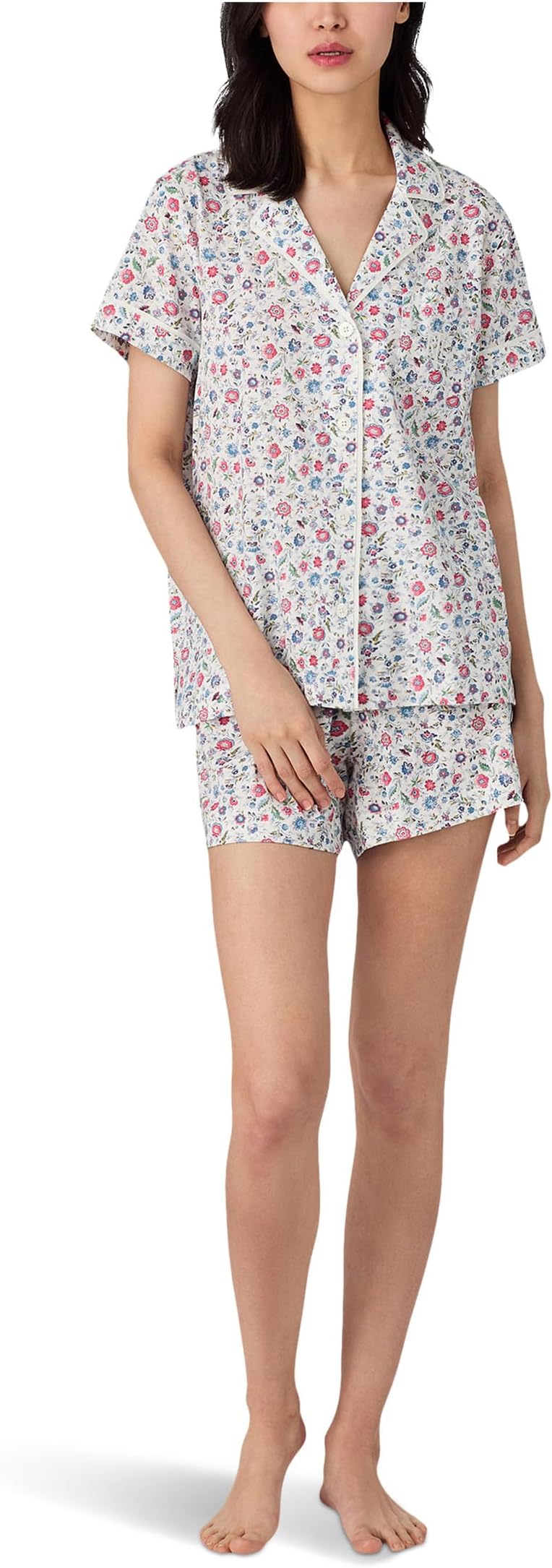 

Пижама Lauren Ralph Lauren Short Sleeve Notch Collar Boxer PJ Set, цвет White Ground Multi Ditsy