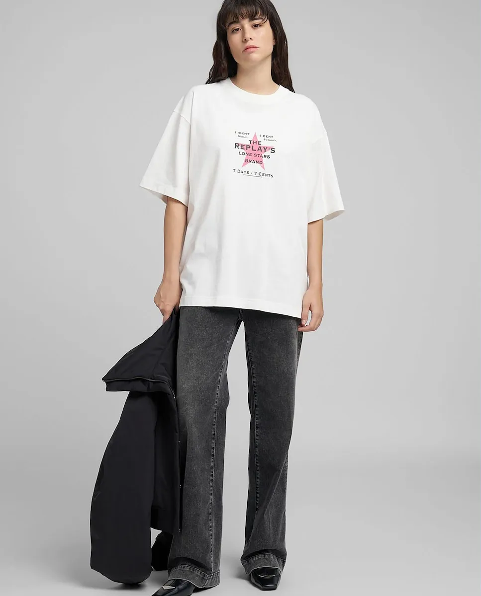 

Футболка для женщин с коротким рукавом и круглым вырезом Replay, белый