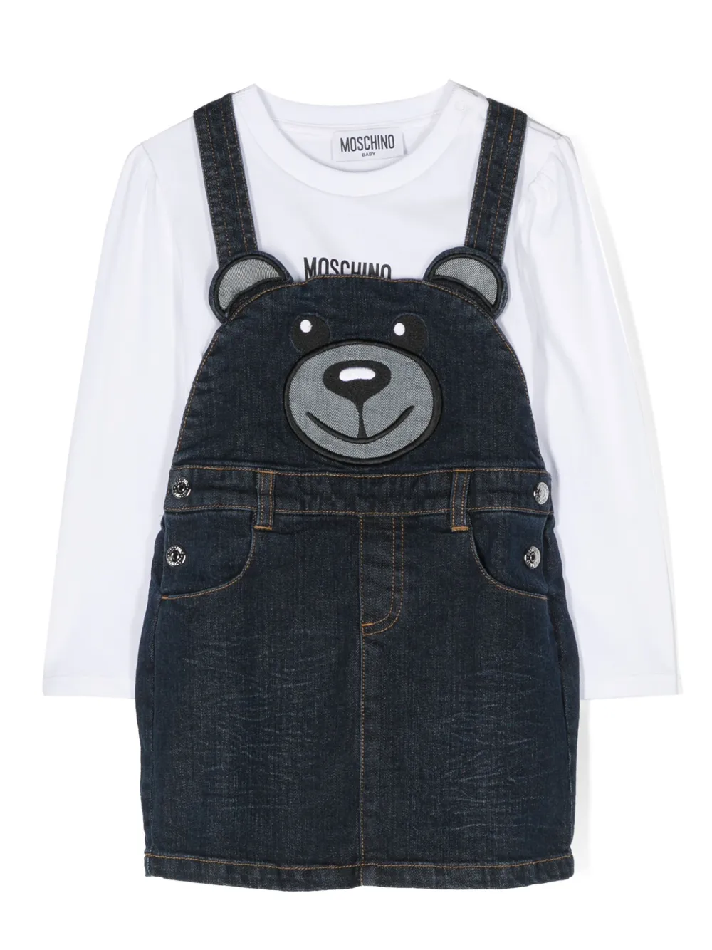 

Комплект Teddy Bear из футболки и комбинезона Moschino Kids, синий
