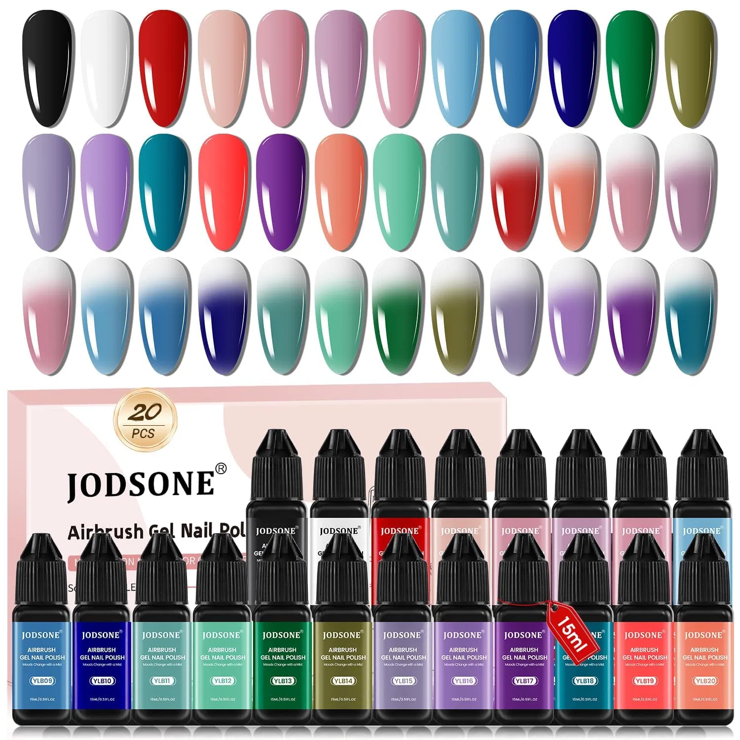 Набор из 20 аэрографических гель-лаков для ногтей от JODSONE Jodsone, 20Set-Airbrush-Yb01-20