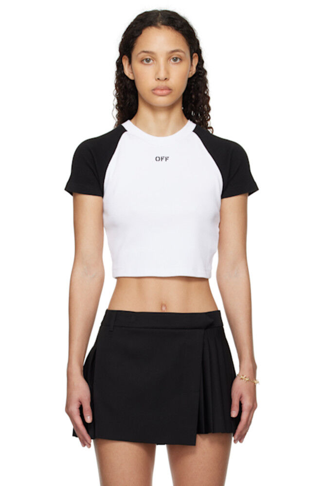 

Футболка реглан в стиле 90-х в бело-черную рубчик Off-White