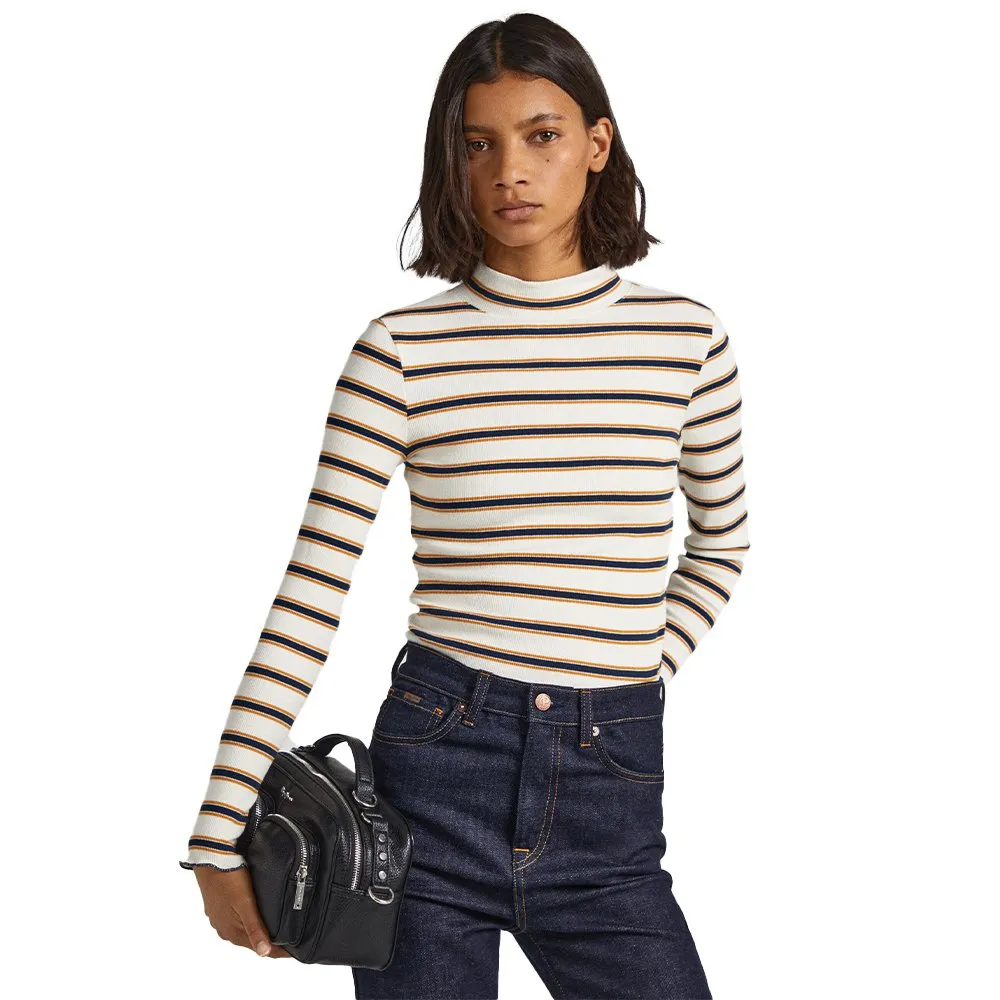 

Футболка Pepe Jeans Cher Stripes long sleeve high neck, бежевый