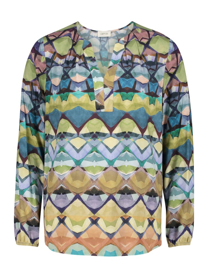 

Повседневная блузка с узором в зелено-синих тонах CARTOON