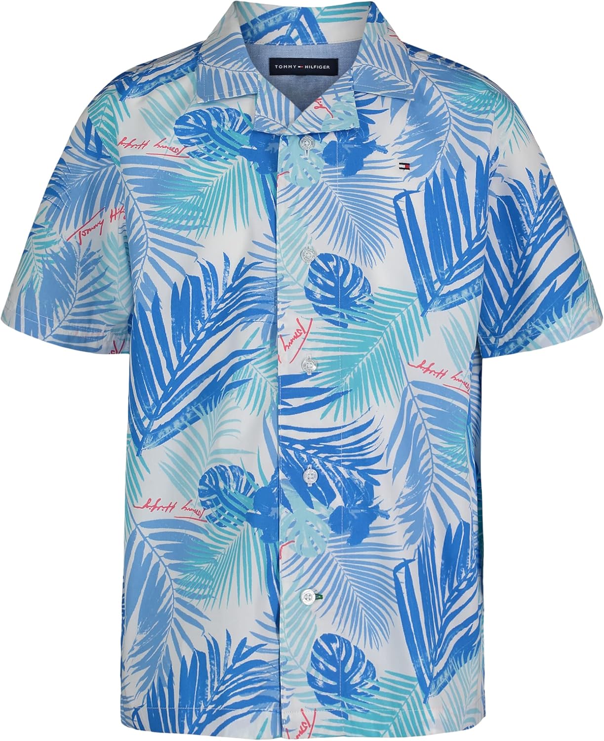 

Рубашка Tommy Hilfiger Blue Skies с короткими рукавами для мальчиков (для детей старшего возраста), Palm Shocking Blue