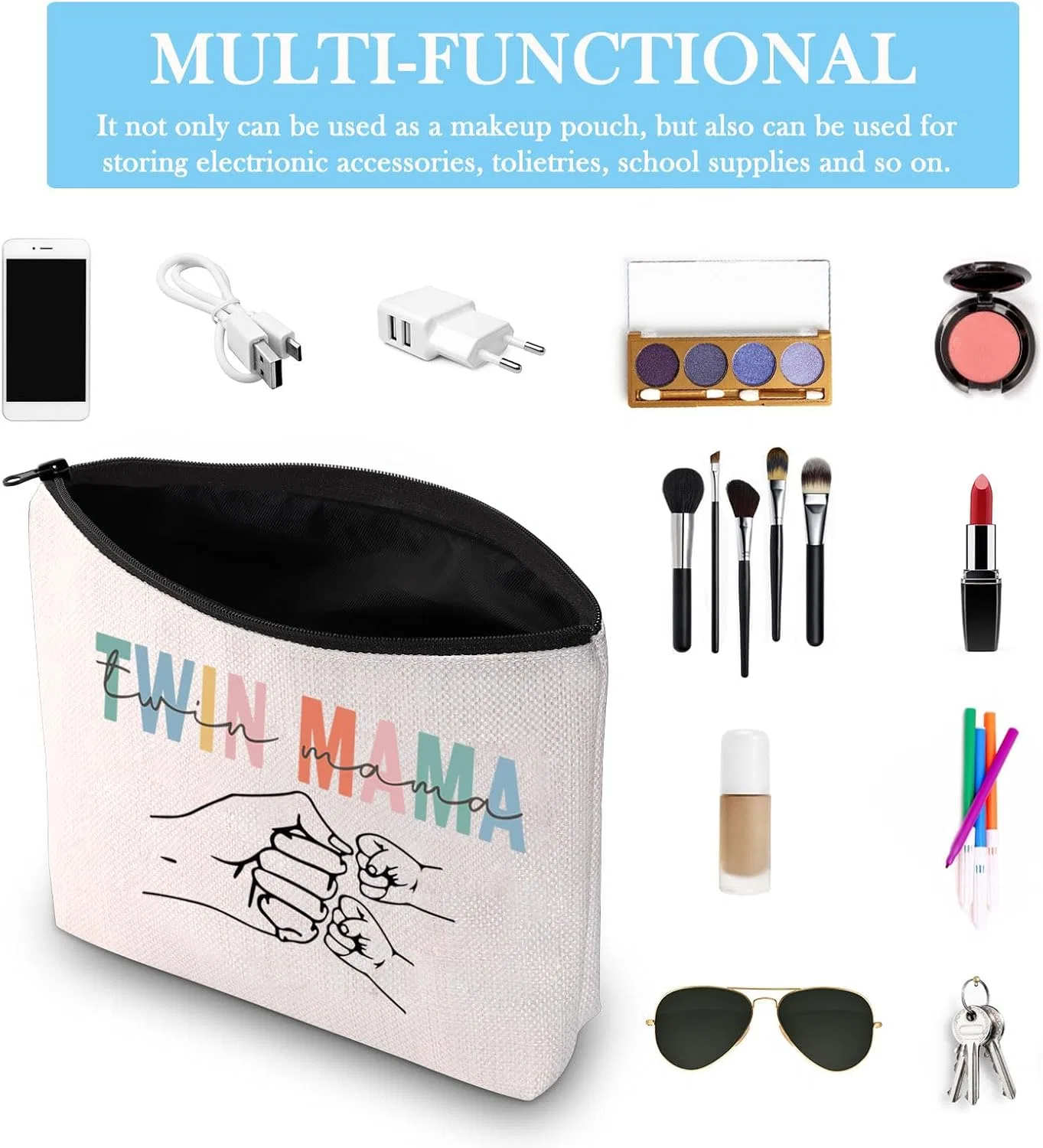 Косметичка «Twin Mom Gift» для мамы близнецов Jtouk, Twin Mama Bag Eu — фото 3