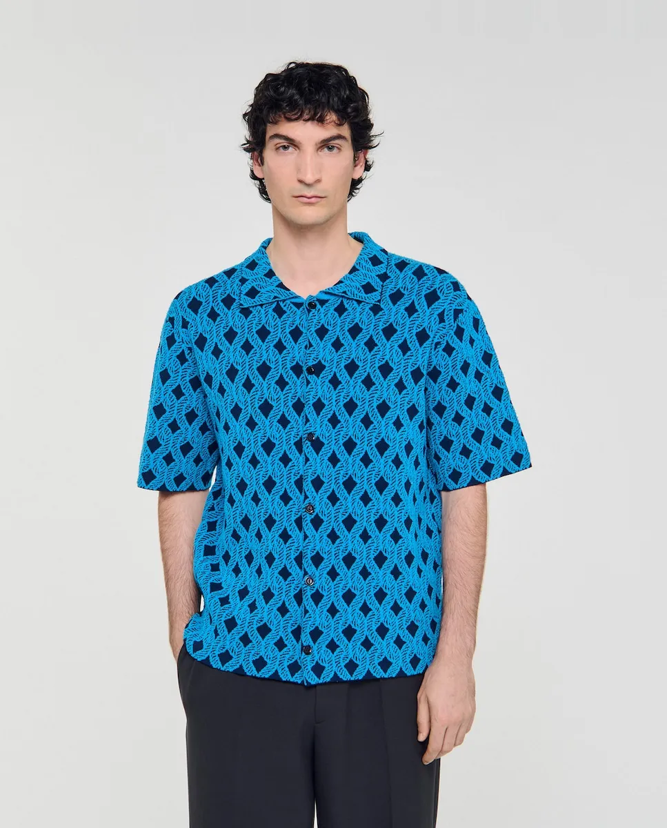 

Мужская кардиган-рубашка с жаккардовым узором Sandro, бирюзовый