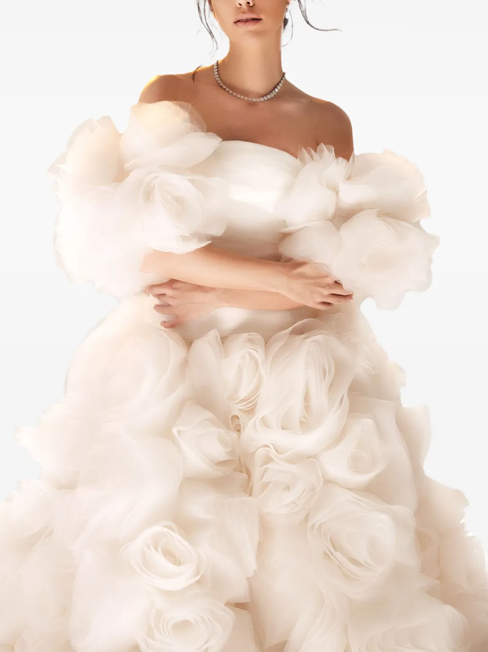 

Декорированное платье макси с открытыми плечами Ana Radu, белый