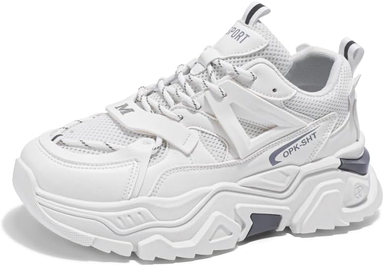 

Мужские модные массивные кроссовки - верх из дышащей сетки и кожи, стильный дизайн для повседневной носки Pilluren, белый